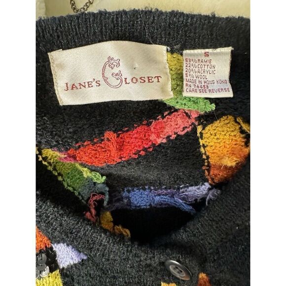 Janes Closet Art To Wear Button Cardigan Sweater Sequins Rainbow Plaid Vintage S - Picture 3 of 5